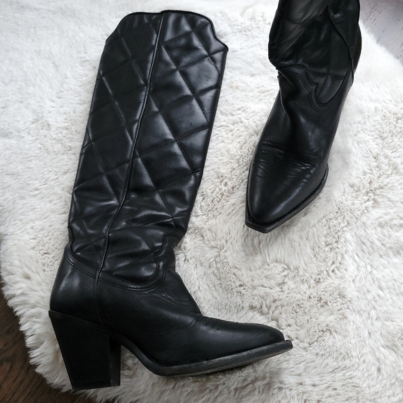 Sister X Soeur Free People Zeta Quilted Tall Leather Cowboy Boots - Picture 7 of 15